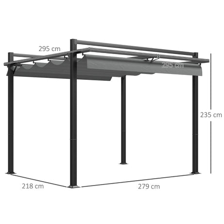 3m x 3m Retractable Roof Aluminium Pergola – Dark Grey Patio Gazebo Shelter with Drainage Grommets, Ground Fixings & Outdoor Shade Canopy