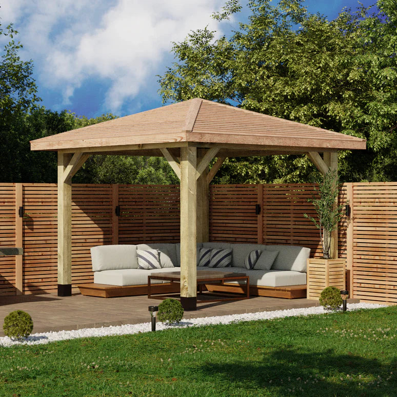 Wooden 4 Pitch Gazebo with Cedar Featheredge Roof – Classic Garden Shelter