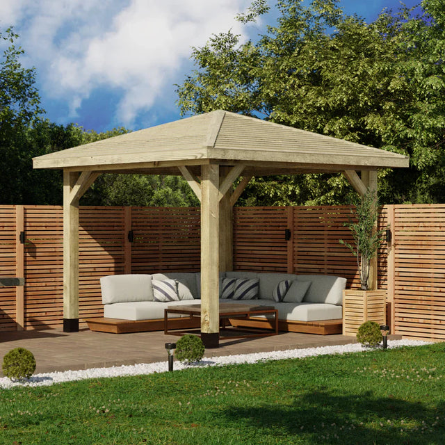 Wooden 4 Pitch Gazebo with Featheredge Roof - Pressure-Treated Garden Gazebo Structure