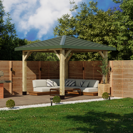 Wooden 4 Pitch Gazebo with Katepal Green Shingle Roof - Premium Weatherproof Garden Gazebo