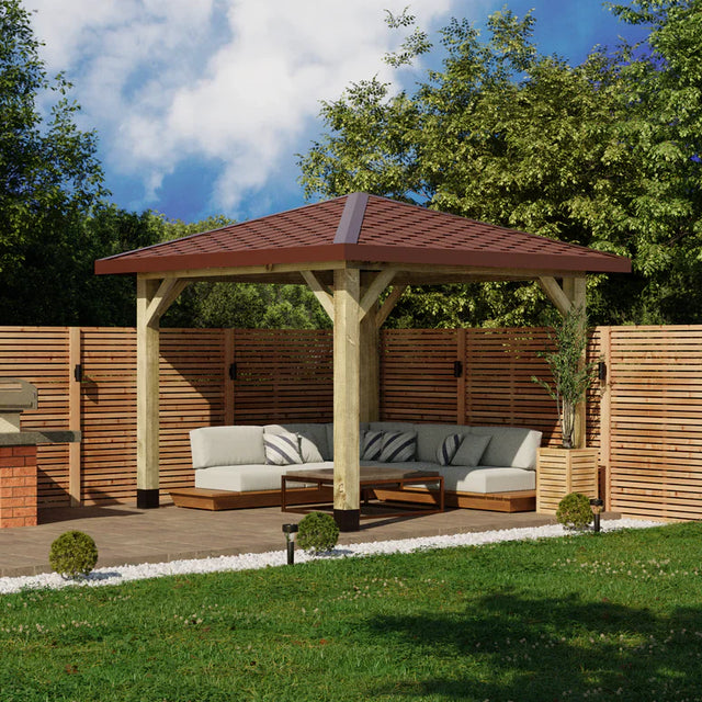 Wooden 4 Pitch Gazebo with Katepal Red Shingle Roof - Premium Garden Gazebo Structure