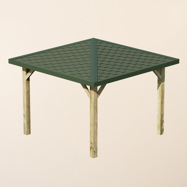 Wooden 4 Pitch Gazebo with Katepal Green Shingle Roof - Premium Weatherproof Garden Gazebo