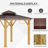 Brown 3m x 3m Hard Top Gazebo With 2-Tier Roof and Solid Wood Frame