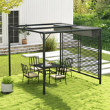 3m x 2.8m Metal Pergola – Grey Fabric Retractable Roof, Outdoor Patio Garden Shade Shelter