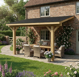 Oak Lean-To Gazebo with Katepal Black Shingle Roof