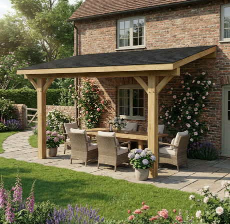 Oak Lean-To Gazebo with Katepal Black Shingle Roof