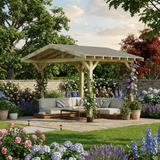 Wooden Apex Gazebo with Katepal Grey Shingle Roof & Overhang - Premium Garden Gazebo