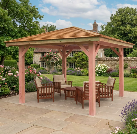 Planed Larch 4-Pitch Gazebo with Cedar Featheredge Roof