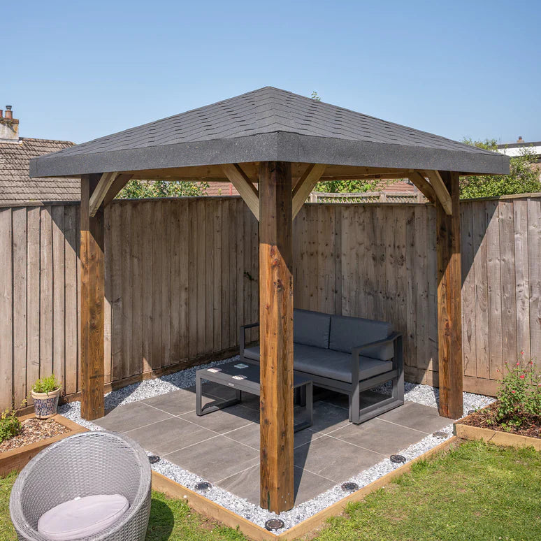 Wooden 4 Pitch Gazebo with Katepal Grey Shingle Roof - Premium Weatherproof Garden Gazebo