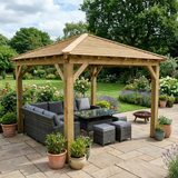 Wooden 4 Pitch Gazebo with Cedar Featheredge Roof – Classic Garden Shelter