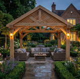 Oak Apex Gazebo with Treated Featheredge Roof and Overhang
