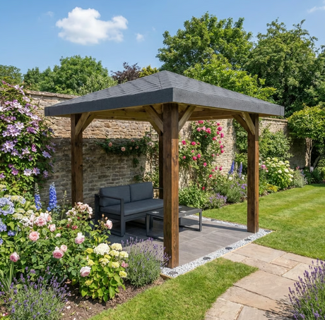 Wooden 4 Pitch Gazebo with Katepal Grey Shingle Roof - Premium Weatherproof Garden Gazebo
