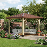 Wooden 4 Pitch Gazebo with Katepal Red Shingle Roof - Premium Garden Gazebo Structure