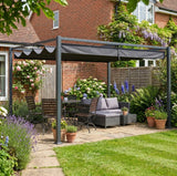 4m x 3m Metal Pergola – Black Retractable Canopy Roof, Outdoor Patio Garden Shade