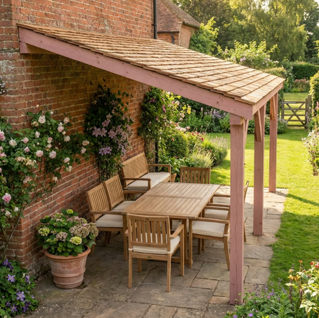 Planed Larch Lean-To Gazebo with Cedar Shingle Roof