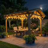 Wooden Apex Gazebo with Cedar Featheredge Roof – With Overhang Design