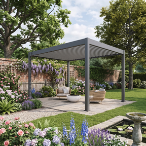 4m x 3m Freestanding Aluminium Garden Pergola with Louvred Roof – Anthracite Grey