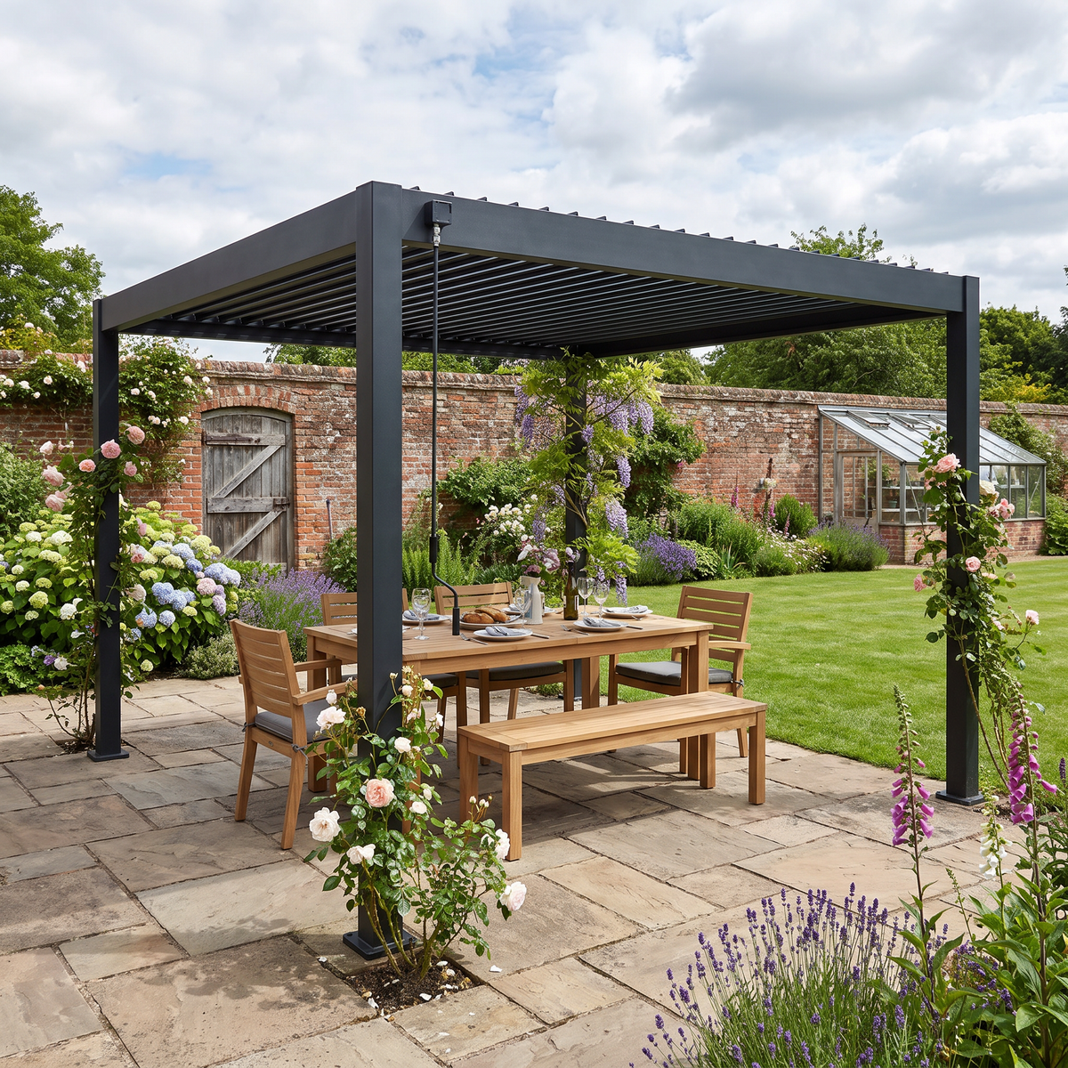 4m x 3m Freestanding Aluminium Garden Pergola with Louvred Roof – Anthracite Grey