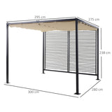2.8m x 3m Metal Pergola – Retractable Canopy Roof Patio Cover