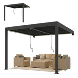 3x3m Wall Mounted Louvered Pergola with LED Lights, Aluminium Frame & Adjustable Metal Roof – Dark Grey Patio Gazebo