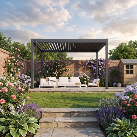 4m x 3m Freestanding Aluminium Garden Pergola with Louvred Roof – Anthracite Grey