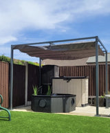 4m x 3m Metal Pergola – Black Retractable Canopy Roof, Outdoor Patio Garden Shade She