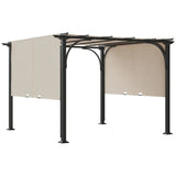 3m x 3m Retractable Pergola – Beige Canopy Roof with Cross Bars & Ground Stakes, Outdoor Patio Shade Shelter