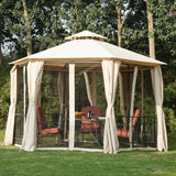 Beige 3m x 3m Hexagonal Gazebo With Curtains