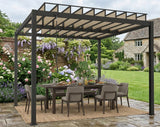 3x3m Aluminium Louvered Pergola with Polycarbonate Roof, Adjustable Panels & Drainage System – Coffee Garden Patio Gazebo
