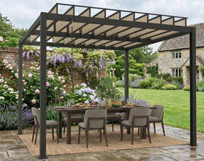 3x3m Aluminium Louvered Pergola with Polycarbonate Roof, Adjustable Panels & Drainage System – Coffee Garden Patio Gazebo