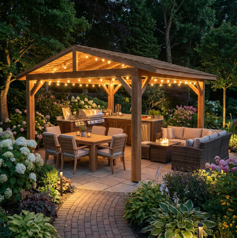 Planed Cedar Pergola with Cedar Featheredge Roof – No Overhang Design