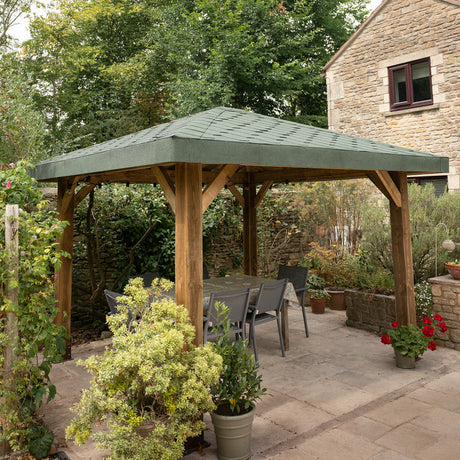 Wooden 4 Pitch Gazebo with Katepal Green Shingle Roof - Premium Weatherproof Garden Gazebo
