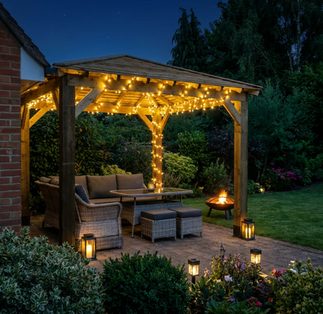 Wooden 4 Pitch Gazebo with Cedar Featheredge Roof – Classic Garden Shelter