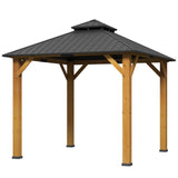 3x3M Wooden-Style Hardtop Gazebo with 2-Tier Galvanised Steel Roof, Aluminium Posts & Grey Outdoor Patio Canopy Shelter for Garden, Decking and Pergola Spaces