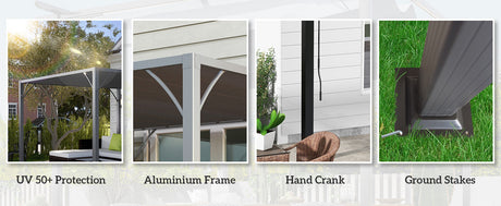 3m x 3m Heavy Duty Aluminium Pergola – Grey Retractable Roof Patio Shelter, Hardtop Style Outdoor Shade Cover