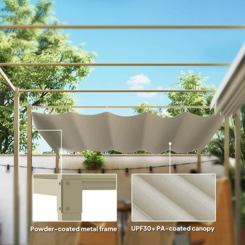 3m x 3m Retractable Pergola – Khaki Sun Shade Canopy UPF30+, Outdoor Patio Garden Shelter