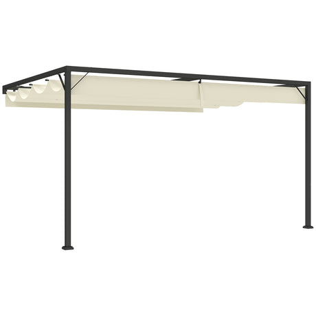 4m x 3m Metal Pergola with Retractable Sliding Canopy – Cream Garden Shade Gazebo for Patio & Deck