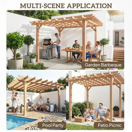 3.6x3.6m Wooden Garden Pergola Kit – Dark Brown Pergola Gazebo Grape Trellis with Stable Support Structure