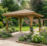 Wooden 4 Pitch Gazebo with Cedar Shingle Roof – Classic Garden Shelter
