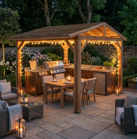 Planed Cedar Pergola with Cedar Featheredge Roof – No Overhang Design