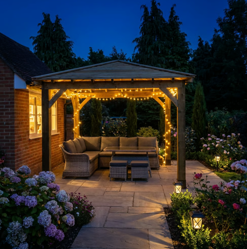 Wooden 4 Pitch Gazebo with Cedar Featheredge Roof – Classic Garden Shelter