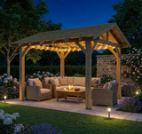 Wooden Apex Gazebo with Cedar Featheredge Roof – With Overhang Design