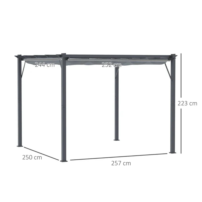 3m x 3m Aluminium Gazebo – Grey Retractable Canopy Roof, Outdoor Patio Shade Shelter