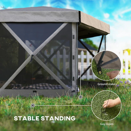 3x3m Brown Hexagon Pop Up Gazebo - Waterproof, UV Resistant Party Tent with Netting & Carry Bag for Garden and Patio