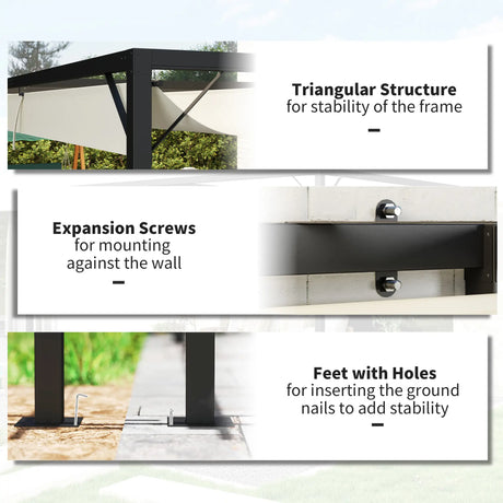 4m x 3m Metal Pergola with Retractable Sliding Canopy – Cream Garden Shade Gazebo for Patio & Deck