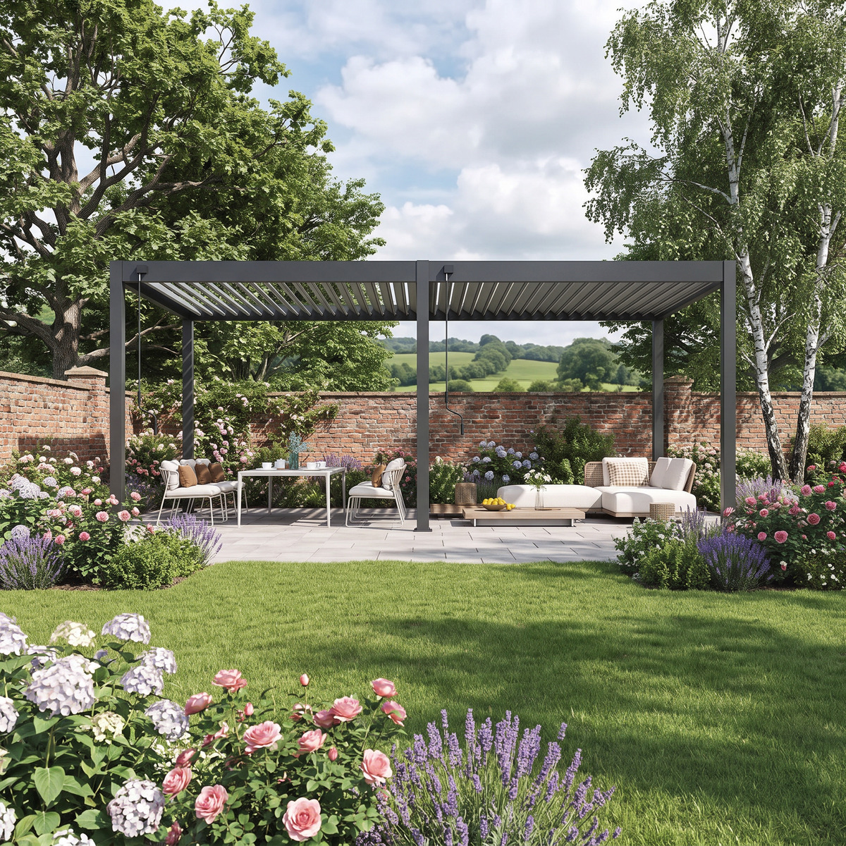 6m x 3m Freestanding Aluminium Garden Pergola with Adjustable Louvred Roof – Anthracite Grey