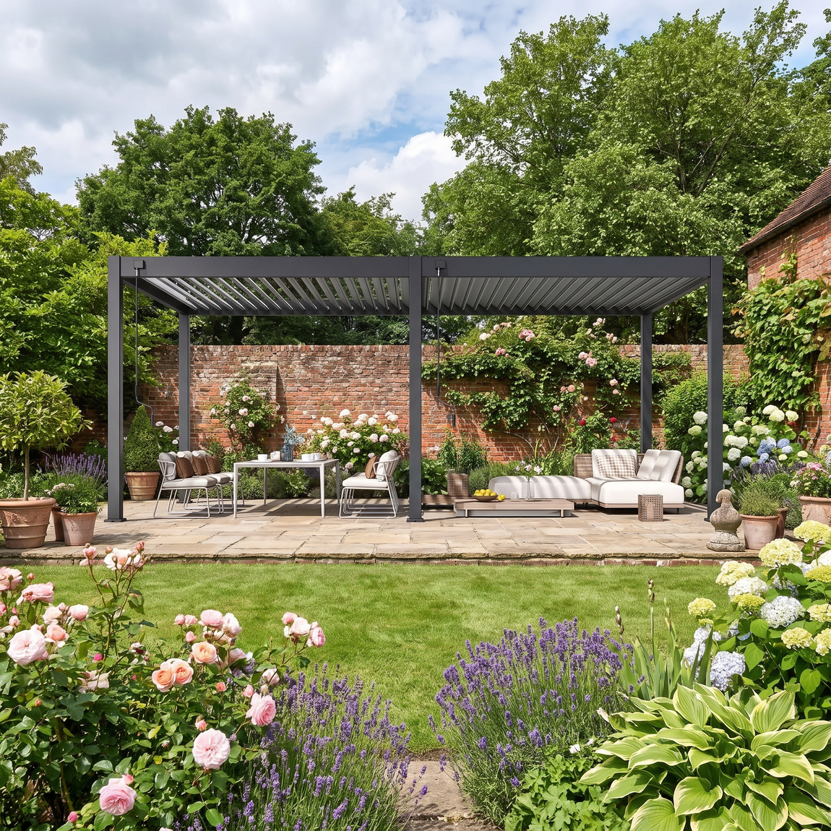 6m x 3m Freestanding Aluminium Garden Pergola with Adjustable Louvred Roof – Anthracite Grey