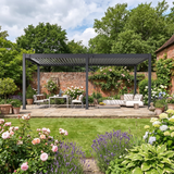 6m x 3m Freestanding Aluminium Garden Pergola with Adjustable Louvred Roof – Anthracite Grey