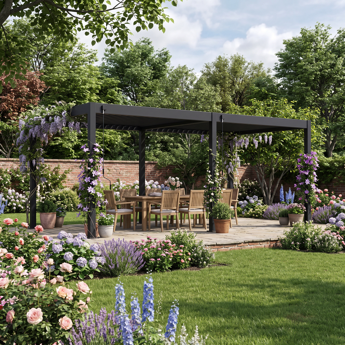 6m x 3m Freestanding Aluminium Garden Pergola with Adjustable Louvred Roof – Anthracite Grey