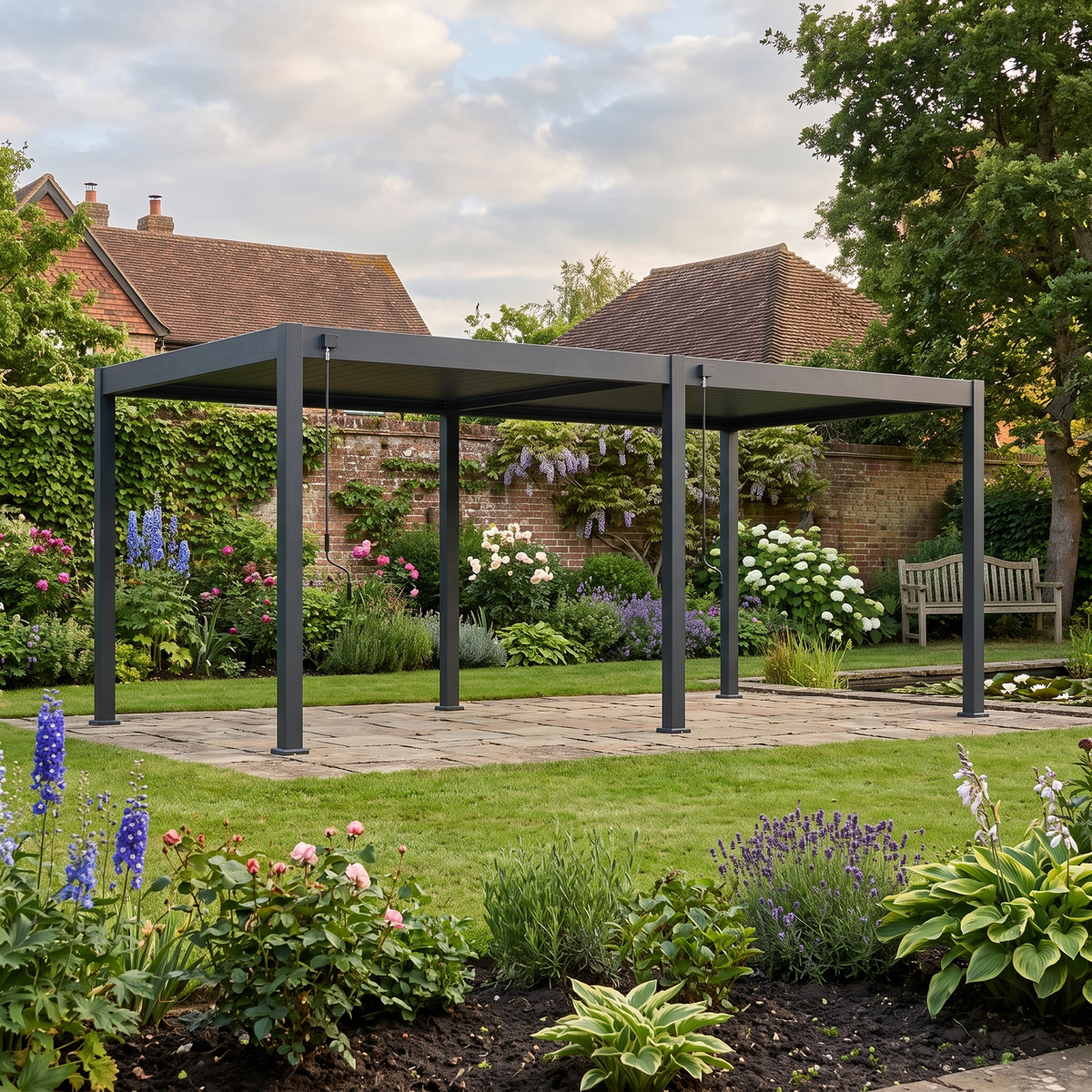 6m x 3m Freestanding Aluminium Garden Pergola with Adjustable Louvred Roof – Anthracite Grey